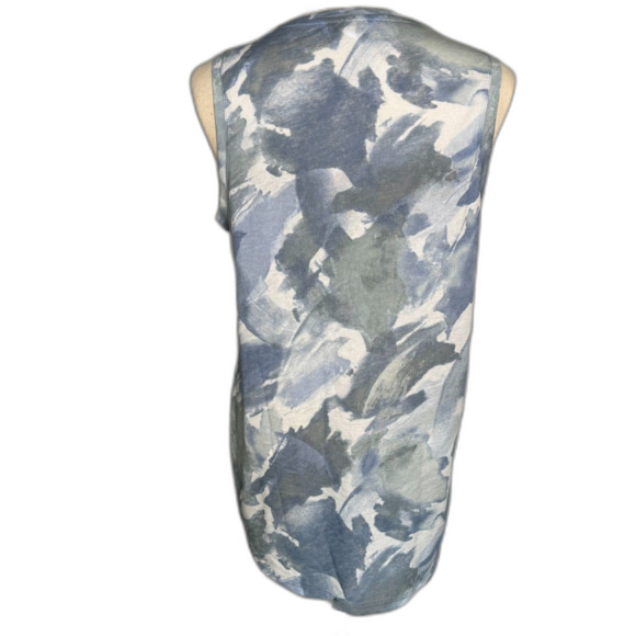 Athleta Breezy Tank Size XL Blue White Watercolor, Side Slits, Workout, Relaxing - Picture 2 of 13